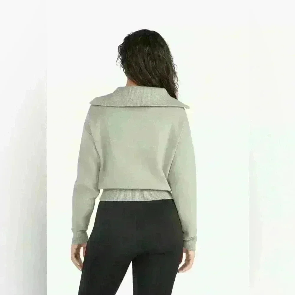 JUSTFAB Half Zip Collared Sweatshirt | Cropped Hoodie Sweater | Green | Size S - Picture 2 of 7